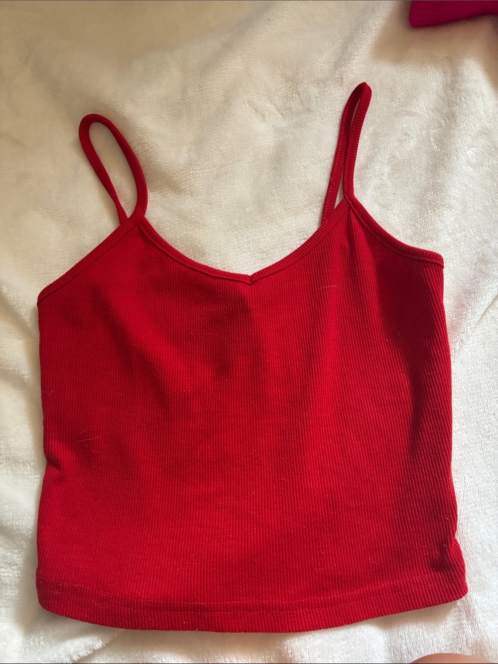 Women's Red Ribbed V-Neck Cami Tank Top